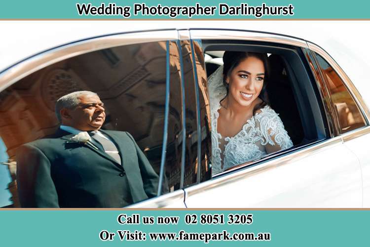 Bride inside the bridal car Darlinghurst NSW 2010