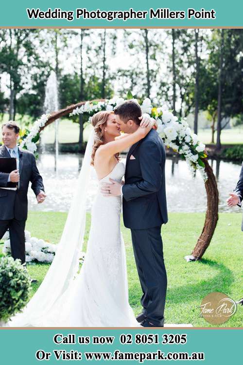 Bride and Groom kiss during the ceremony Millers Point NSW 2000