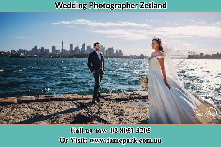 Bride and Groom at the seashore Zetland NSW 2017